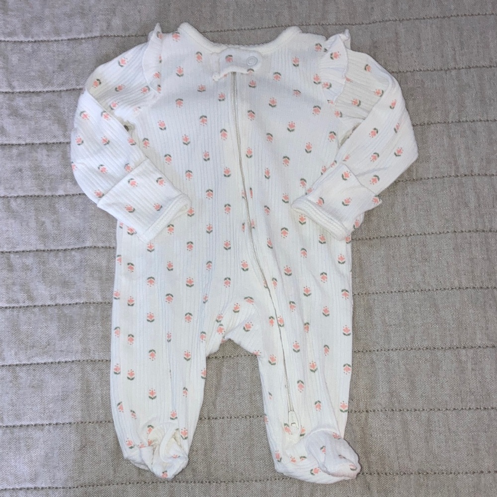 #17. Carter’s Just One You - White Floral Ribbed Footed One-Piece for Baby